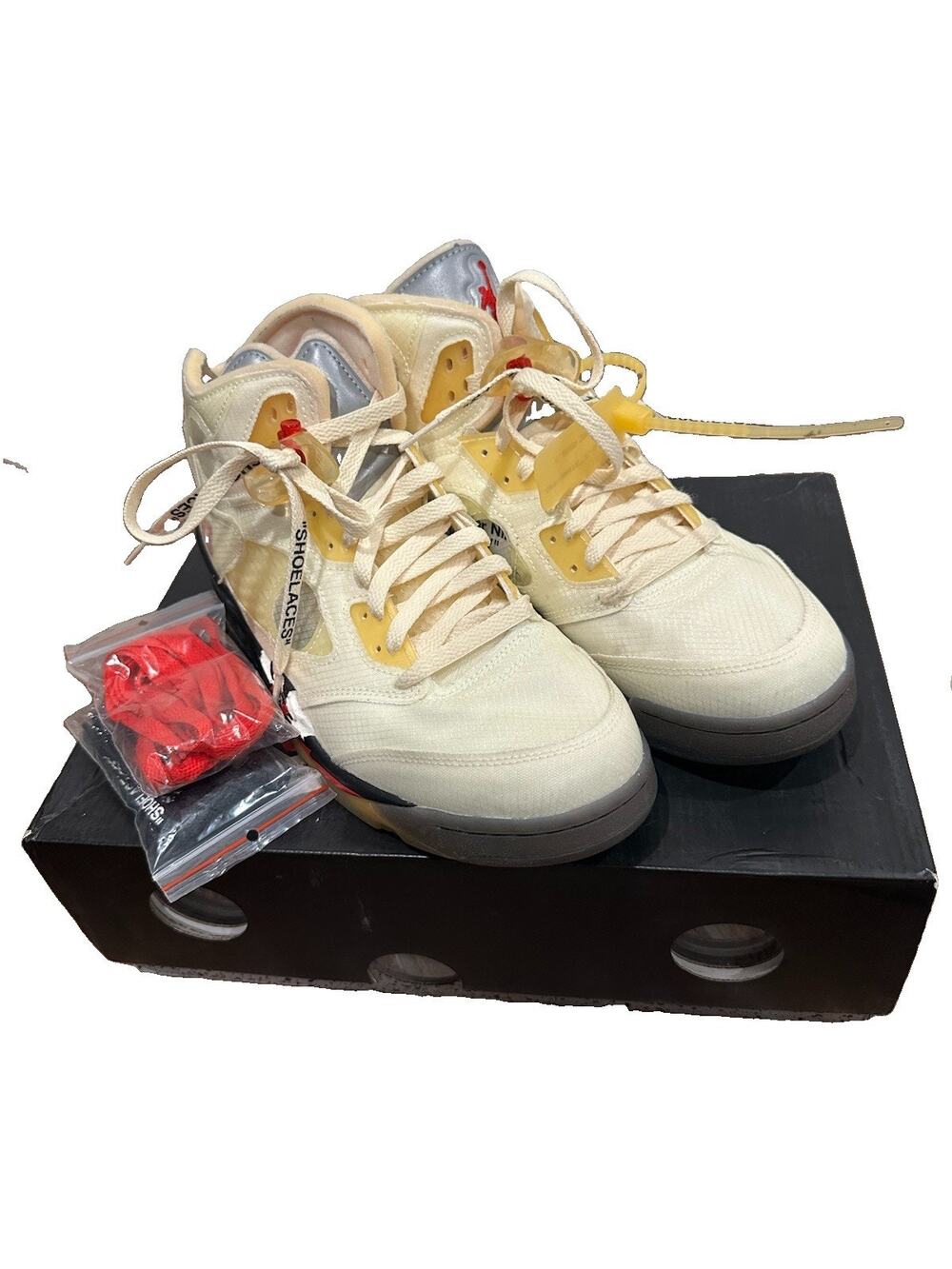 Off-White x Air Jordan 5 V Retro SP Sail Fire Red Mens Size 10.5 - Excellent